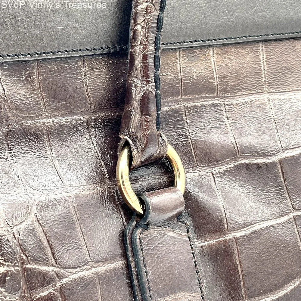 Plinio Visona 100% Genuine Leather Tooled Style Gator Top Handle Crossbody Bag